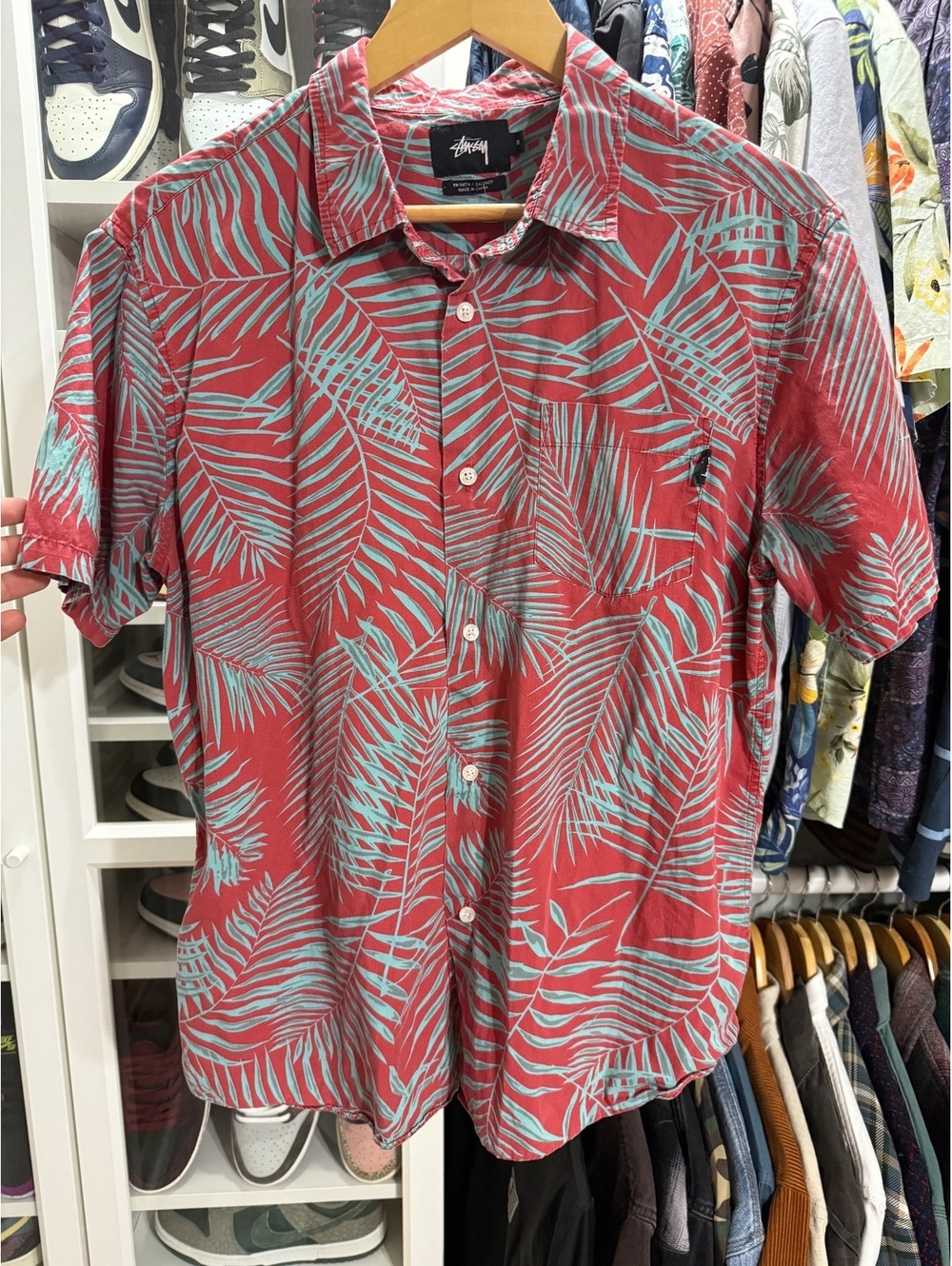 Stussy Button-Up Shirt Mens M Red Hawaiian Short Sleeve